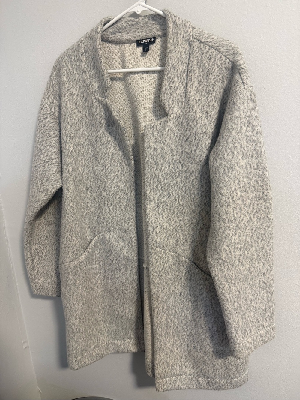 Express Women's Heather Light Gray Open Cardigan Coat